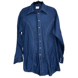 Vintage 70s McGregor Scotset Permanent Press Button Down Shirt Size 36 Blue